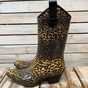 Corkys Leopard Cheetah‎ Print Rain Boots Western Cowboy Style Waterproof Sz 7